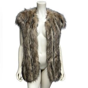 Design Lab Lord & Taylor Faux Fur Vest Tan and Brown Lined Fake Fur Vest Small